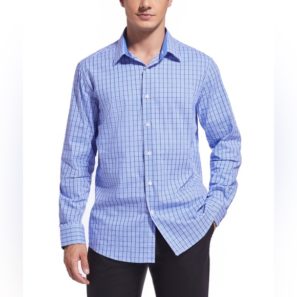 New Duchamp Blue and White Checkered Dress Shirt